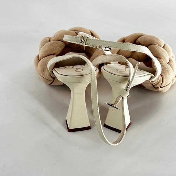 NWOT Sam Edelman Courtney Heeled Sandals 8.5 White Cream Braid Leather Square - Picture 8 of 11